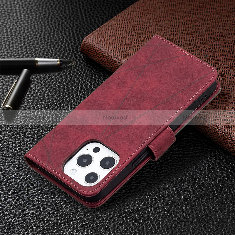 Leather Case Stands Fashionable Pattern Flip Cover L06 Holder for Apple iPhone 14 Pro Max Red