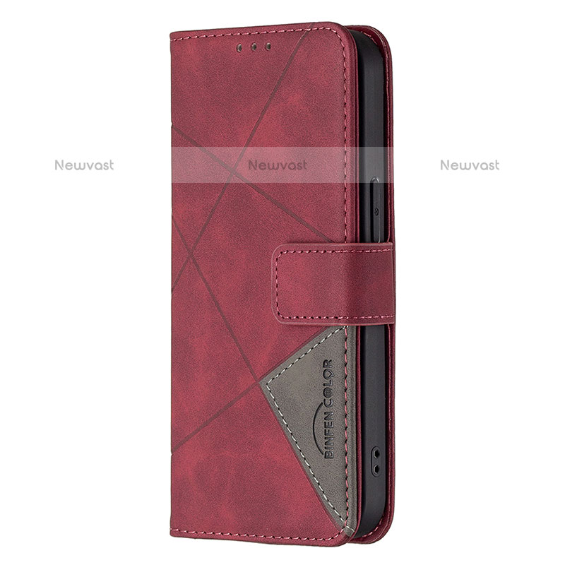 Leather Case Stands Fashionable Pattern Flip Cover L06 Holder for Apple iPhone 14 Pro Red