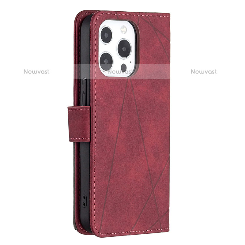 Leather Case Stands Fashionable Pattern Flip Cover L06 Holder for Apple iPhone 14 Pro Red