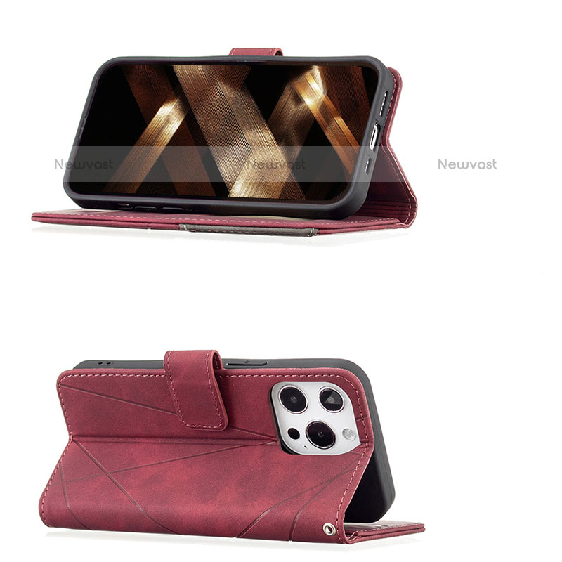 Leather Case Stands Fashionable Pattern Flip Cover L06 Holder for Apple iPhone 14 Pro Red