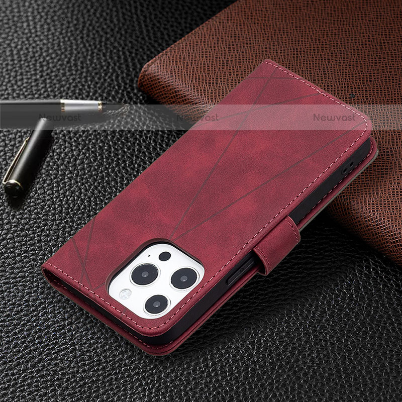 Leather Case Stands Fashionable Pattern Flip Cover L06 Holder for Apple iPhone 14 Pro Red