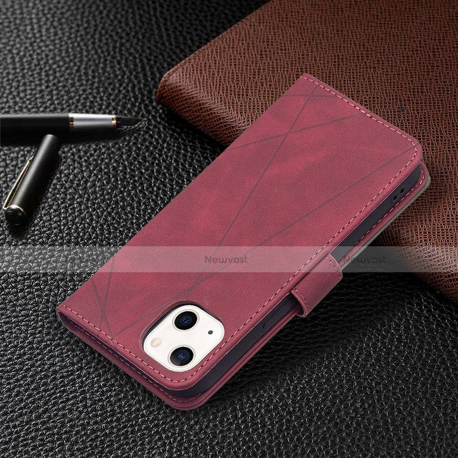 Leather Case Stands Fashionable Pattern Flip Cover L06 Holder for Apple iPhone 14 Red