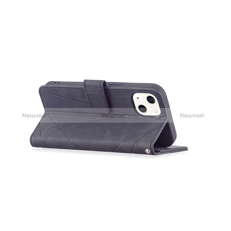 Leather Case Stands Fashionable Pattern Flip Cover L06 Holder for Apple iPhone 15 Black