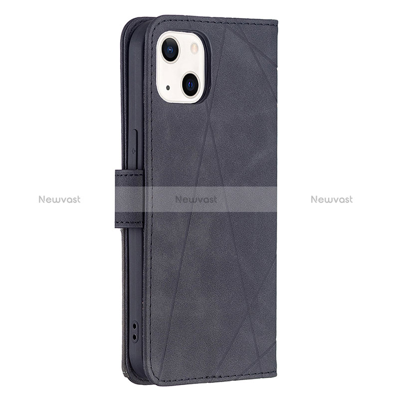 Leather Case Stands Fashionable Pattern Flip Cover L06 Holder for Apple iPhone 15 Black