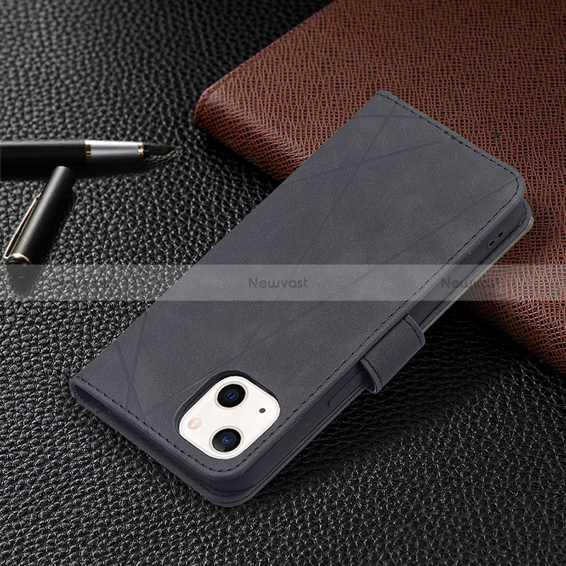 Leather Case Stands Fashionable Pattern Flip Cover L06 Holder for Apple iPhone 15 Black