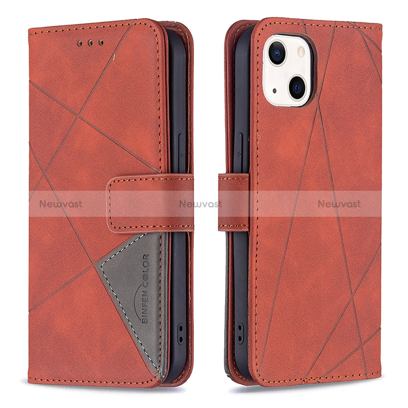 Leather Case Stands Fashionable Pattern Flip Cover L06 Holder for Apple iPhone 15 Brown