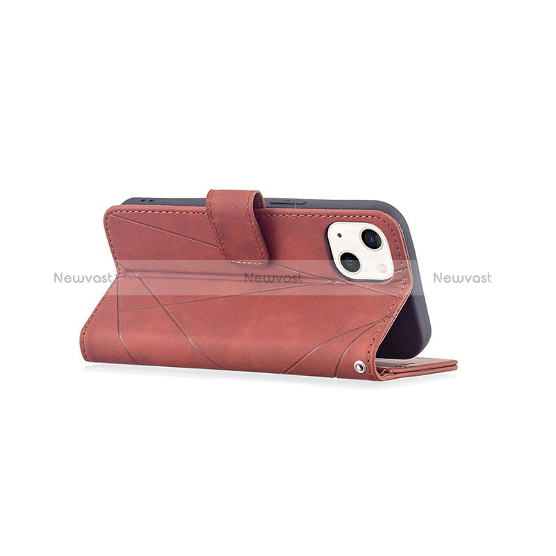 Leather Case Stands Fashionable Pattern Flip Cover L06 Holder for Apple iPhone 15 Brown