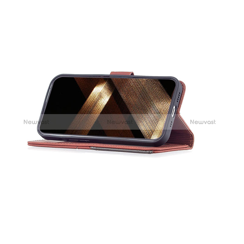 Leather Case Stands Fashionable Pattern Flip Cover L06 Holder for Apple iPhone 15 Brown