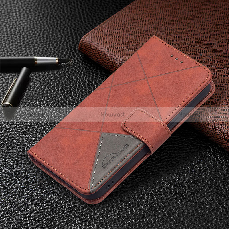 Leather Case Stands Fashionable Pattern Flip Cover L06 Holder for Apple iPhone 15 Brown