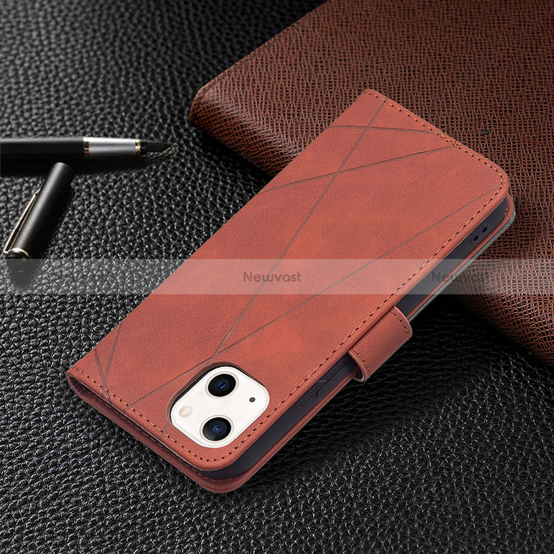 Leather Case Stands Fashionable Pattern Flip Cover L06 Holder for Apple iPhone 15 Brown