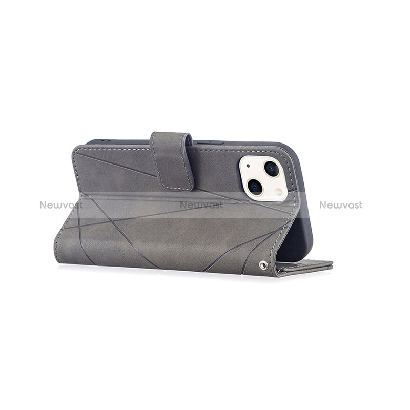 Leather Case Stands Fashionable Pattern Flip Cover L06 Holder for Apple iPhone 15 Gray