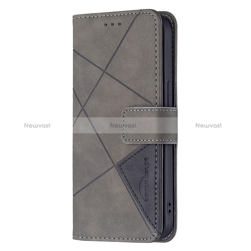 Leather Case Stands Fashionable Pattern Flip Cover L06 Holder for Apple iPhone 15 Gray