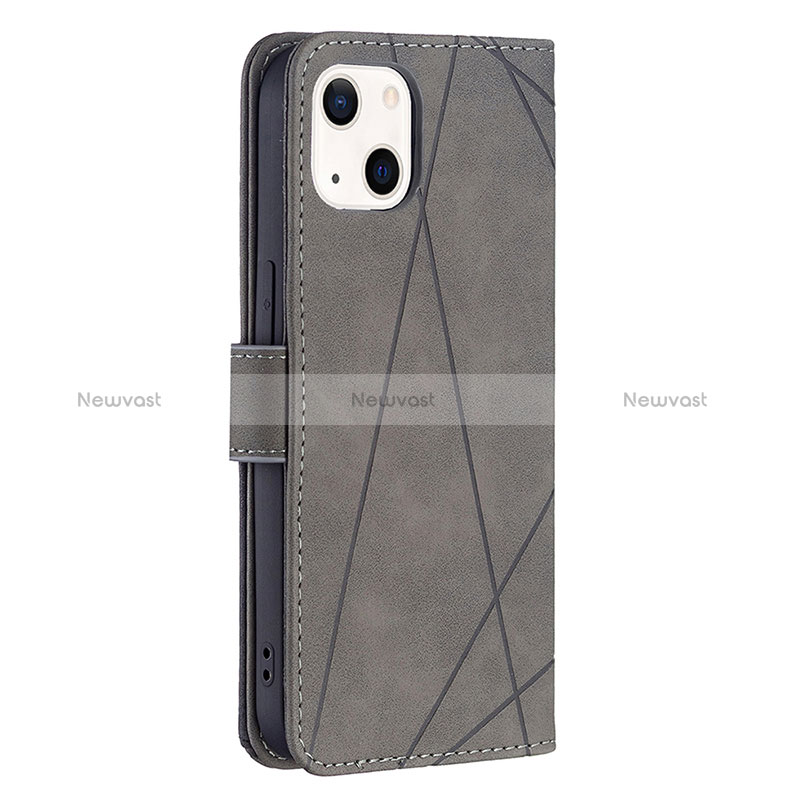 Leather Case Stands Fashionable Pattern Flip Cover L06 Holder for Apple iPhone 15 Gray