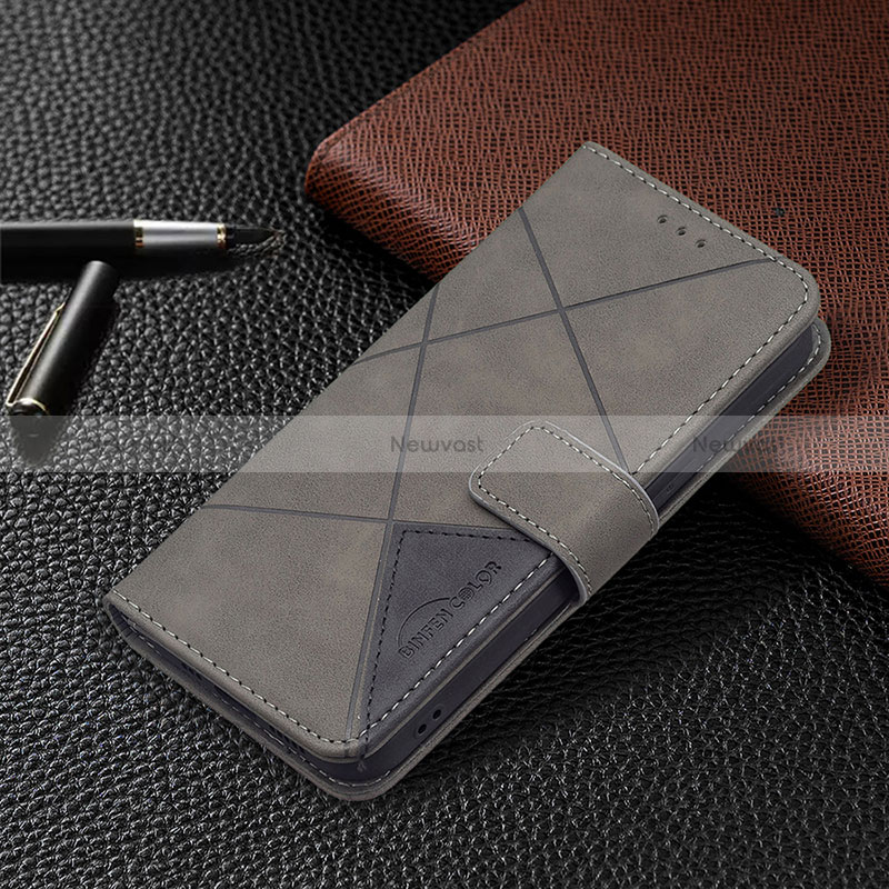 Leather Case Stands Fashionable Pattern Flip Cover L06 Holder for Apple iPhone 15 Gray