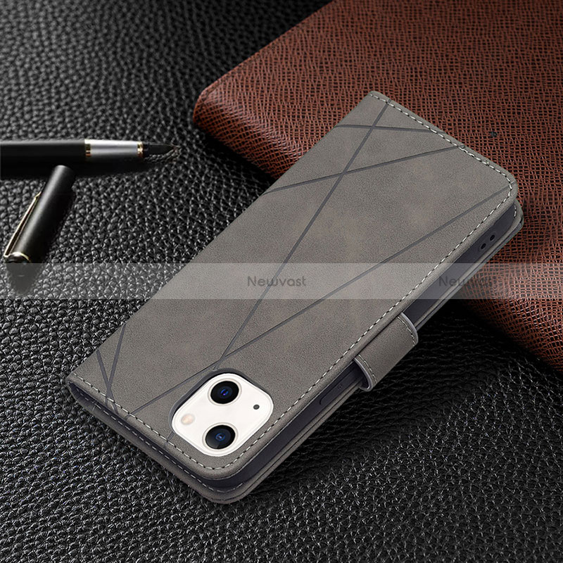 Leather Case Stands Fashionable Pattern Flip Cover L06 Holder for Apple iPhone 15 Gray