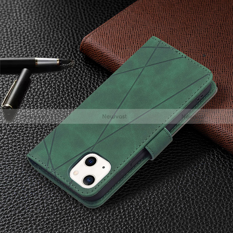 Leather Case Stands Fashionable Pattern Flip Cover L06 Holder for Apple iPhone 15 Green