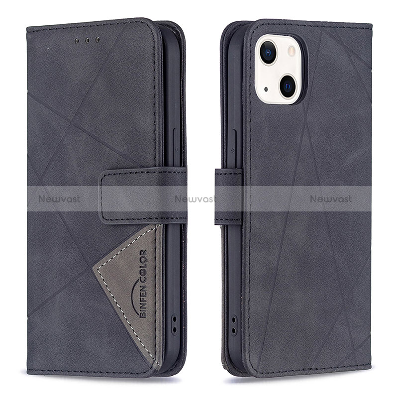 Leather Case Stands Fashionable Pattern Flip Cover L06 Holder for Apple iPhone 15 Plus Black