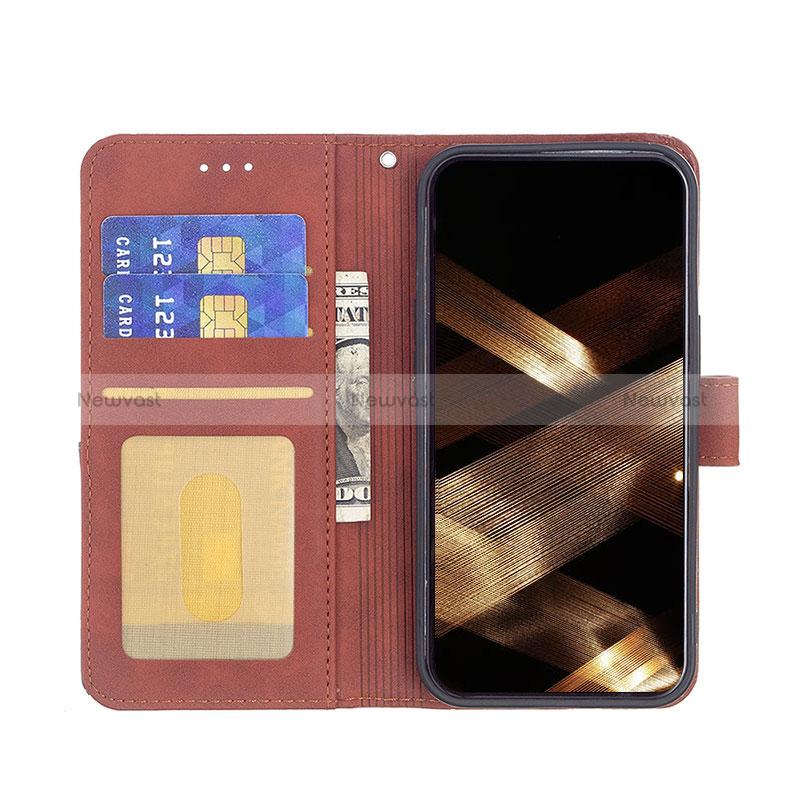 Leather Case Stands Fashionable Pattern Flip Cover L06 Holder for Apple iPhone 15 Plus Brown