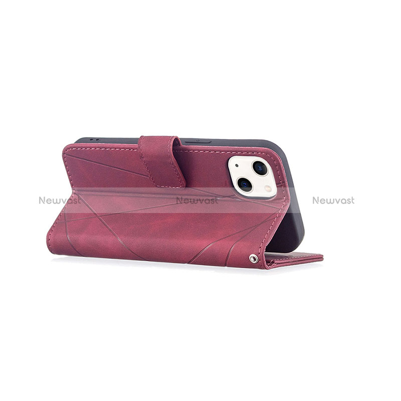 Leather Case Stands Fashionable Pattern Flip Cover L06 Holder for Apple iPhone 15 Plus Red