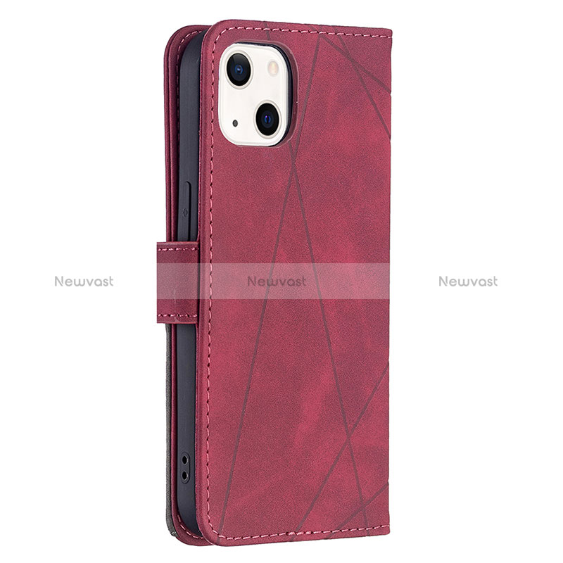 Leather Case Stands Fashionable Pattern Flip Cover L06 Holder for Apple iPhone 15 Plus Red