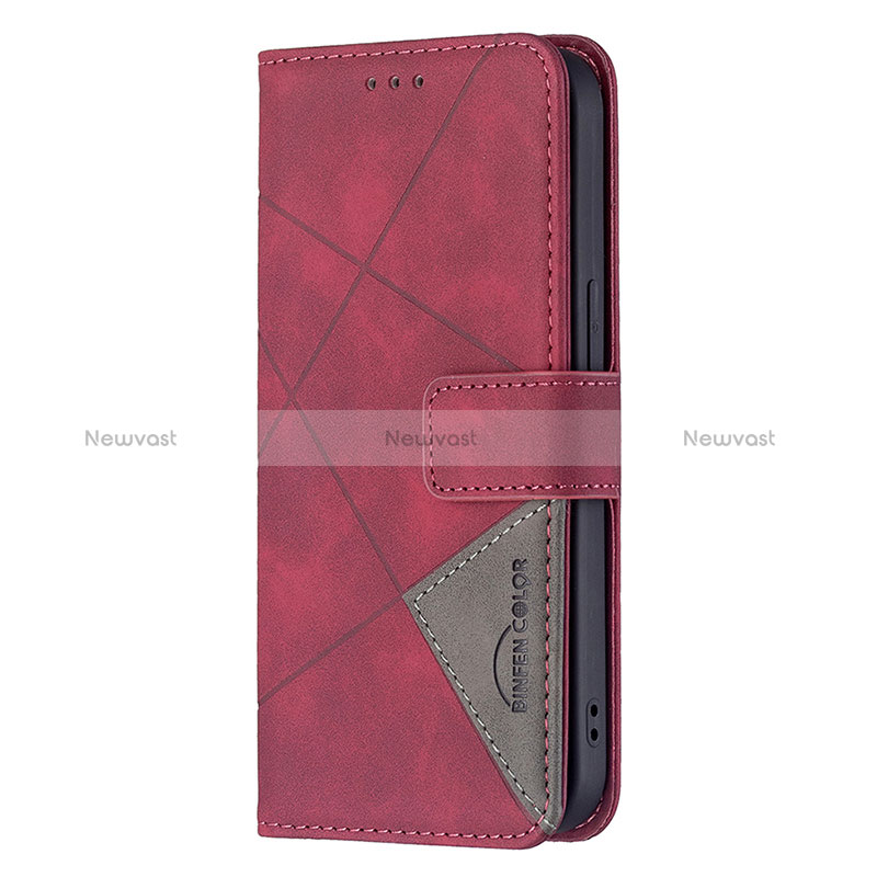 Leather Case Stands Fashionable Pattern Flip Cover L06 Holder for Apple iPhone 15 Plus Red