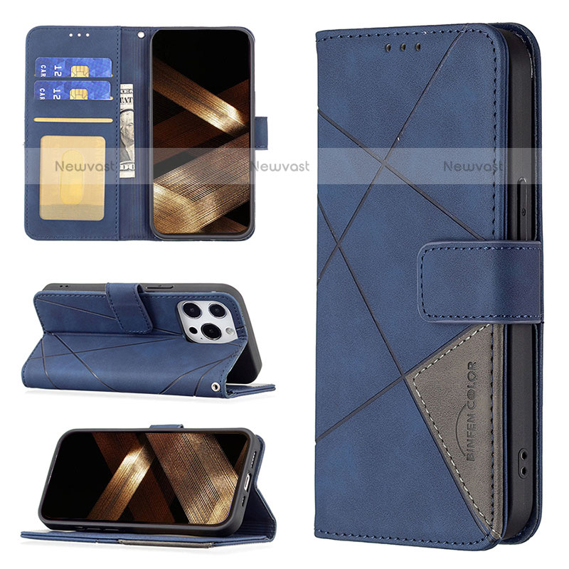 Leather Case Stands Fashionable Pattern Flip Cover L06 Holder for Apple iPhone 15 Pro Max Blue