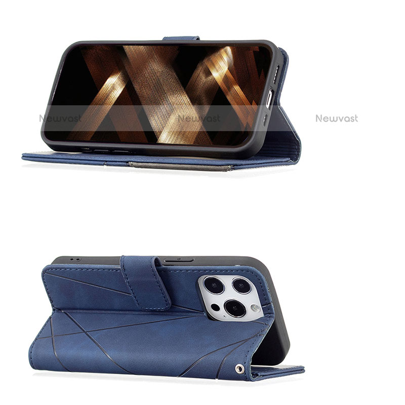 Leather Case Stands Fashionable Pattern Flip Cover L06 Holder for Apple iPhone 15 Pro Max Blue