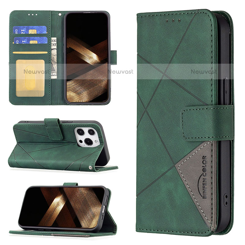 Leather Case Stands Fashionable Pattern Flip Cover L06 Holder for Apple iPhone 15 Pro Max Green