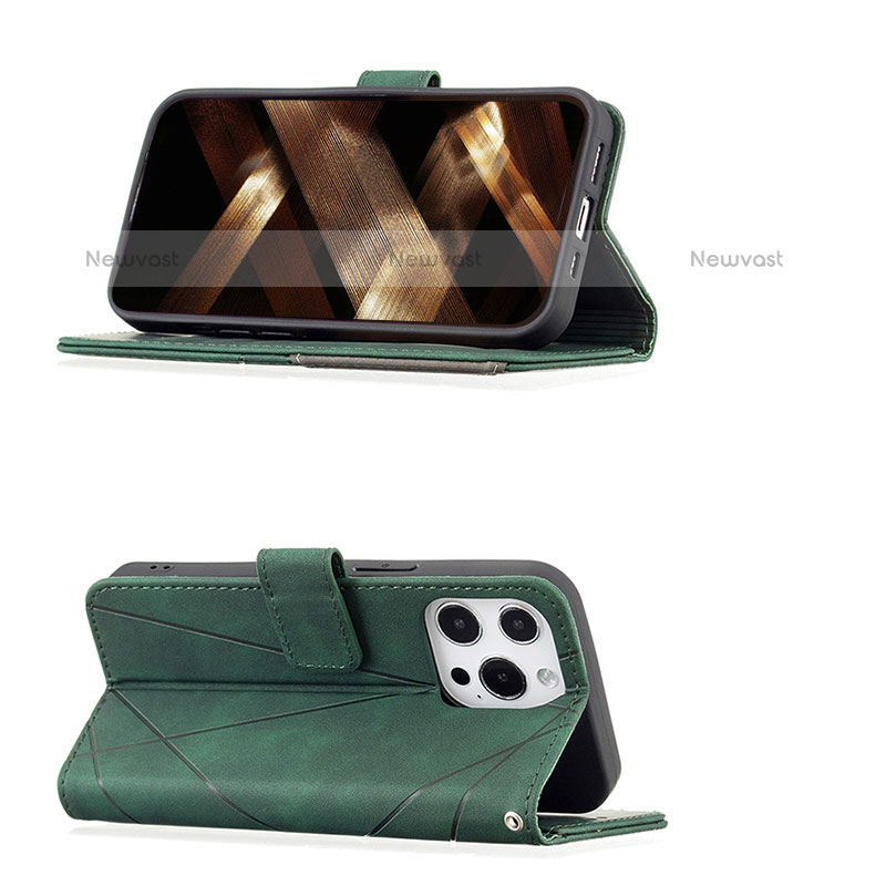 Leather Case Stands Fashionable Pattern Flip Cover L06 Holder for Apple iPhone 15 Pro Max Green