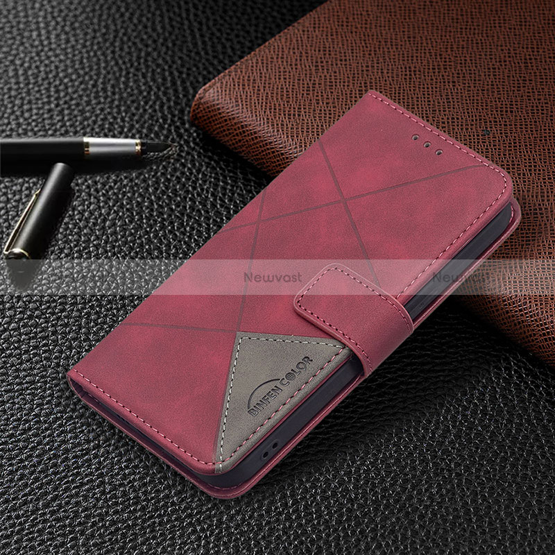 Leather Case Stands Fashionable Pattern Flip Cover L06 Holder for Apple iPhone 15 Red