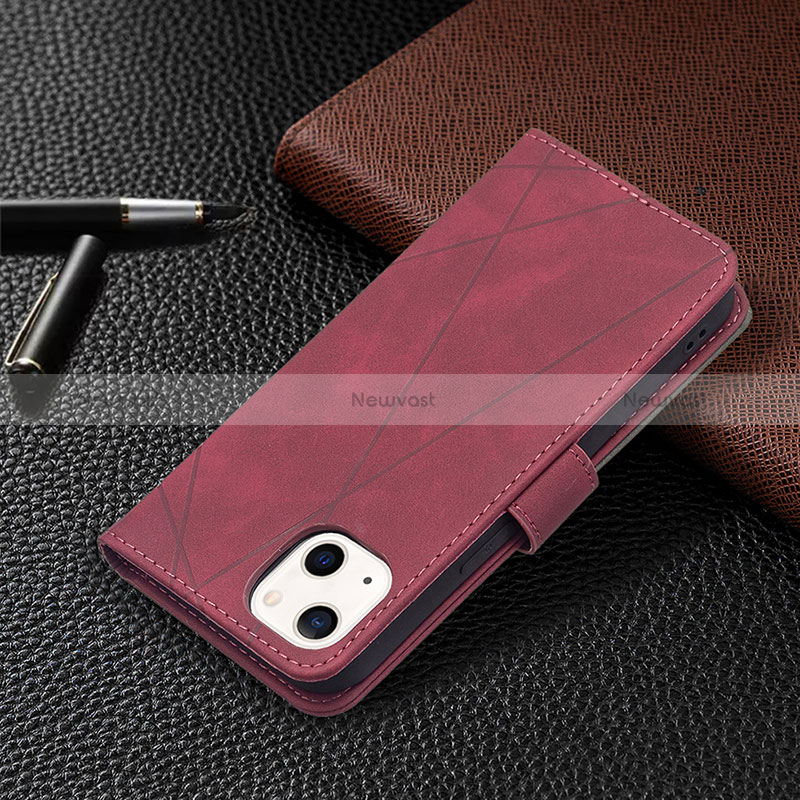 Leather Case Stands Fashionable Pattern Flip Cover L06 Holder for Apple iPhone 15 Red