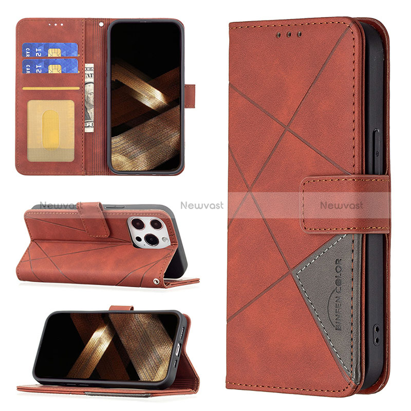 Leather Case Stands Fashionable Pattern Flip Cover L06 Holder for Apple iPhone 16 Pro Brown