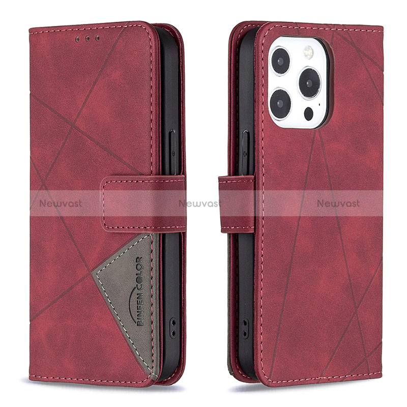 Leather Case Stands Fashionable Pattern Flip Cover L06 Holder for Apple iPhone 16 Pro Max Red