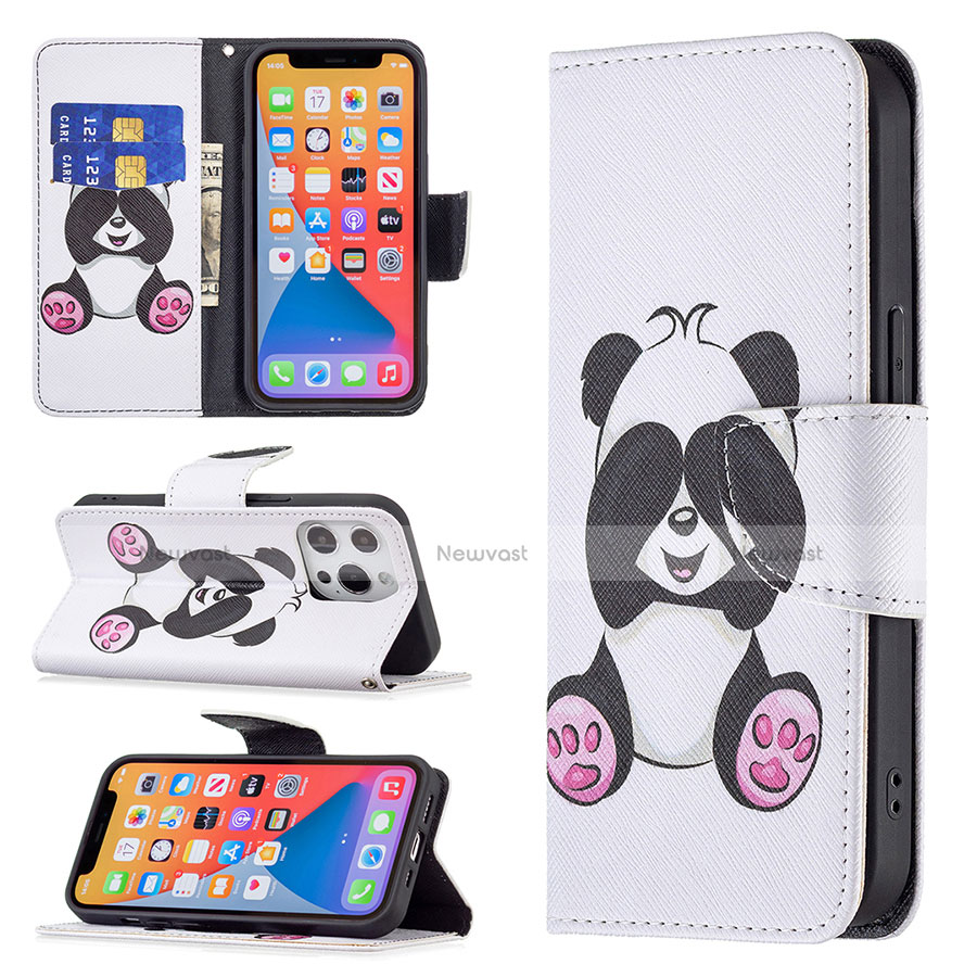 Leather Case Stands Fashionable Pattern Flip Cover L07 Holder for Apple iPhone 13 Pro White