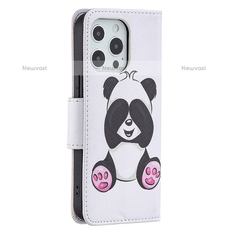 Leather Case Stands Fashionable Pattern Flip Cover L07 Holder for Apple iPhone 14 Pro White