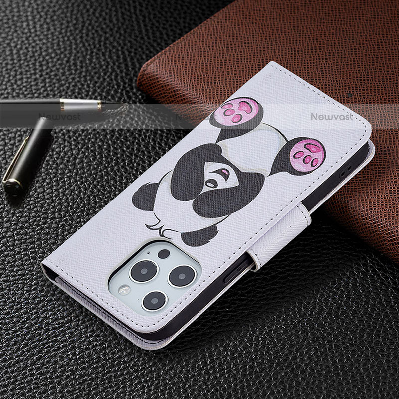 Leather Case Stands Fashionable Pattern Flip Cover L07 Holder for Apple iPhone 14 Pro White