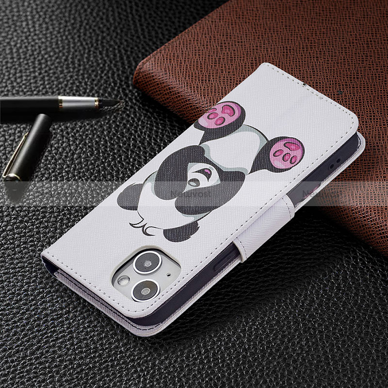 Leather Case Stands Fashionable Pattern Flip Cover L07 Holder for Apple iPhone 15 Plus White