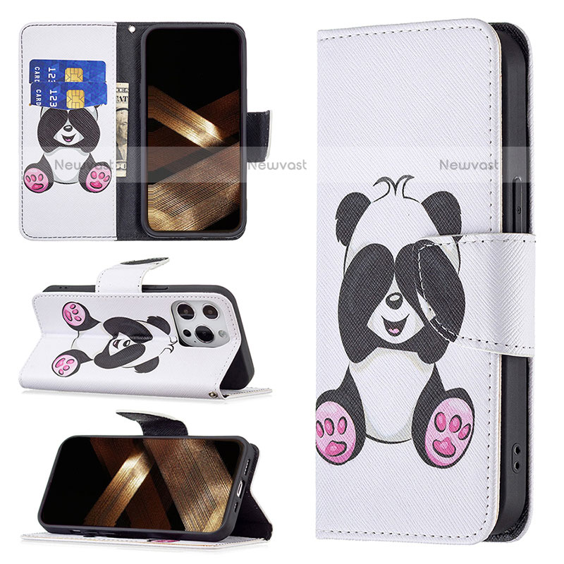 Leather Case Stands Fashionable Pattern Flip Cover L07 Holder for Apple iPhone 15 Pro Max White