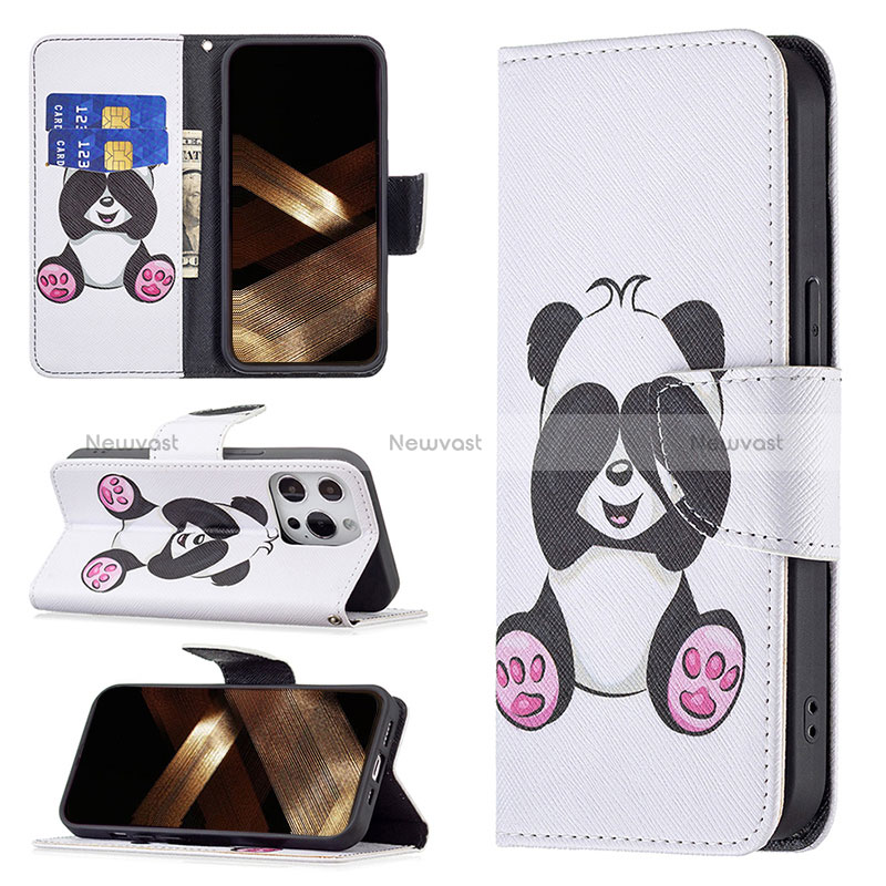 Leather Case Stands Fashionable Pattern Flip Cover L07 Holder for Apple iPhone 15 Pro White