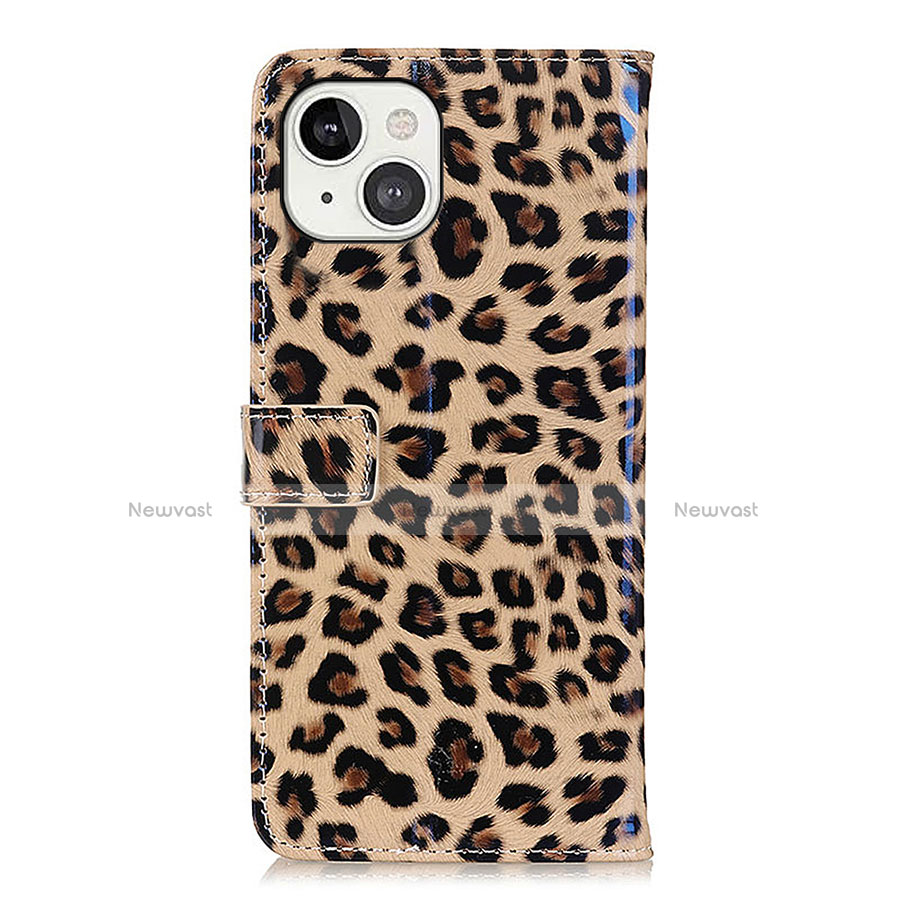 Leather Case Stands Fashionable Pattern Flip Cover L09 Holder for Apple iPhone 15 Brown