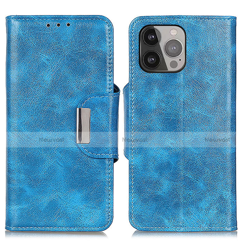 Leather Case Stands Flip Cover A01 Holder for Apple iPhone 14 Pro Blue