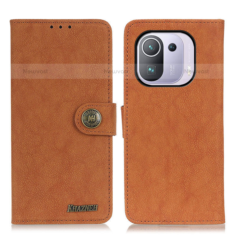 Leather Case Stands Flip Cover A01D Holder for Xiaomi Mi 11 Pro 5G Brown