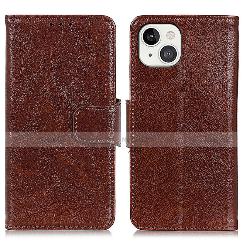 Leather Case Stands Flip Cover A02 Holder for Apple iPhone 13 Brown