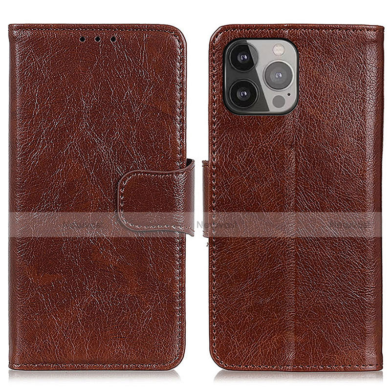 Leather Case Stands Flip Cover A02 Holder for Apple iPhone 15 Pro Brown