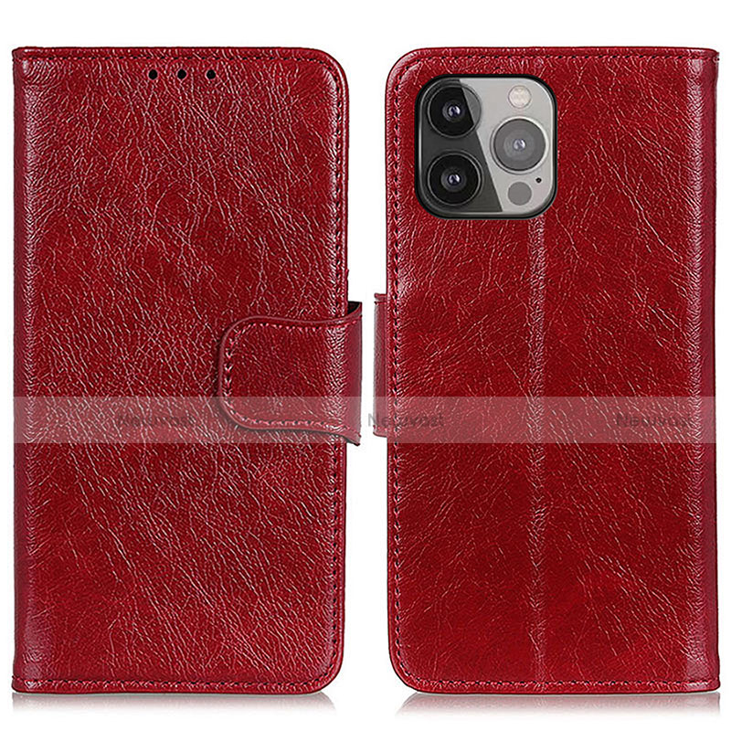 Leather Case Stands Flip Cover A02 Holder for Apple iPhone 15 Pro Red