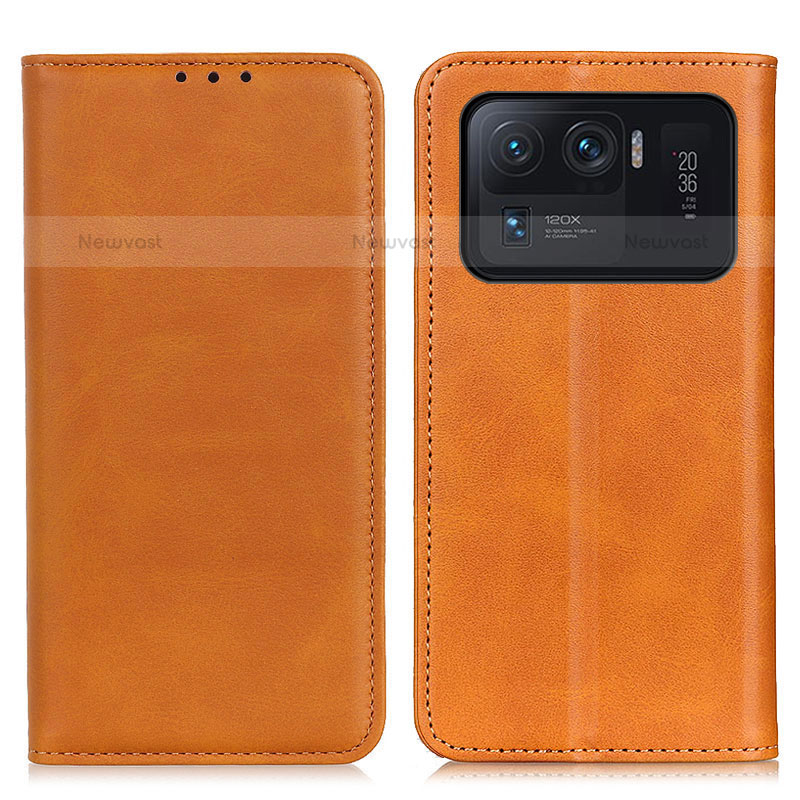 Leather Case Stands Flip Cover A02D Holder for Xiaomi Mi 11 Ultra 5G Light Brown