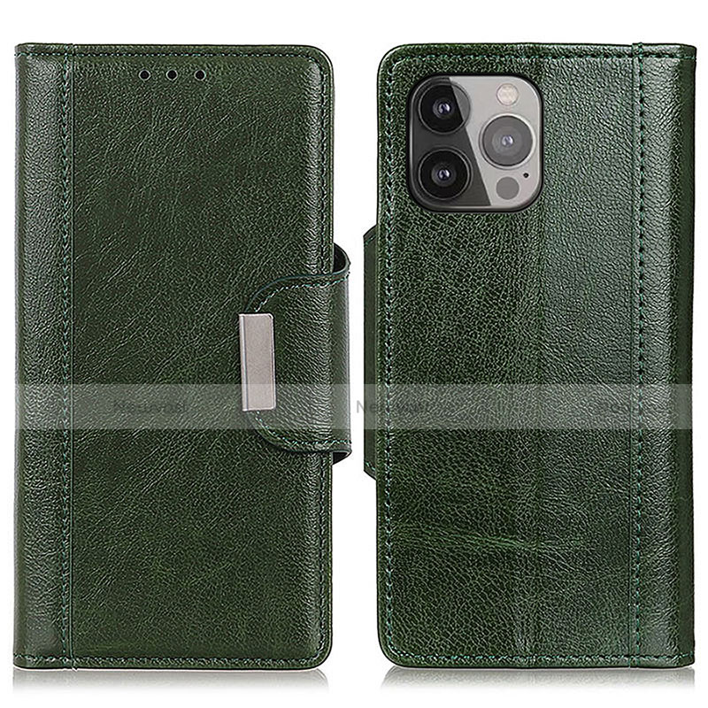 Leather Case Stands Flip Cover A03 Holder for Apple iPhone 14 Pro Green