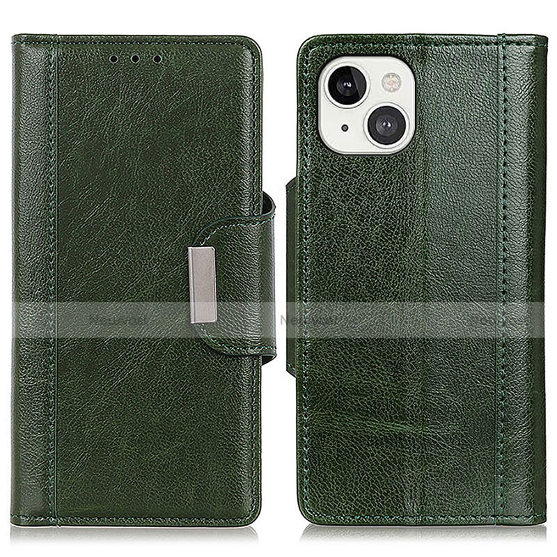 Leather Case Stands Flip Cover A03 Holder for Apple iPhone 15 Green