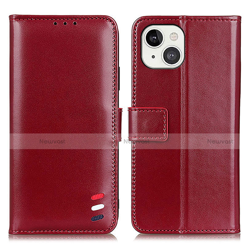 Leather Case Stands Flip Cover A04 Holder for Apple iPhone 13 Red