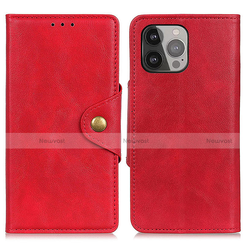 Leather Case Stands Flip Cover A05 Holder for Apple iPhone 14 Pro Max Red